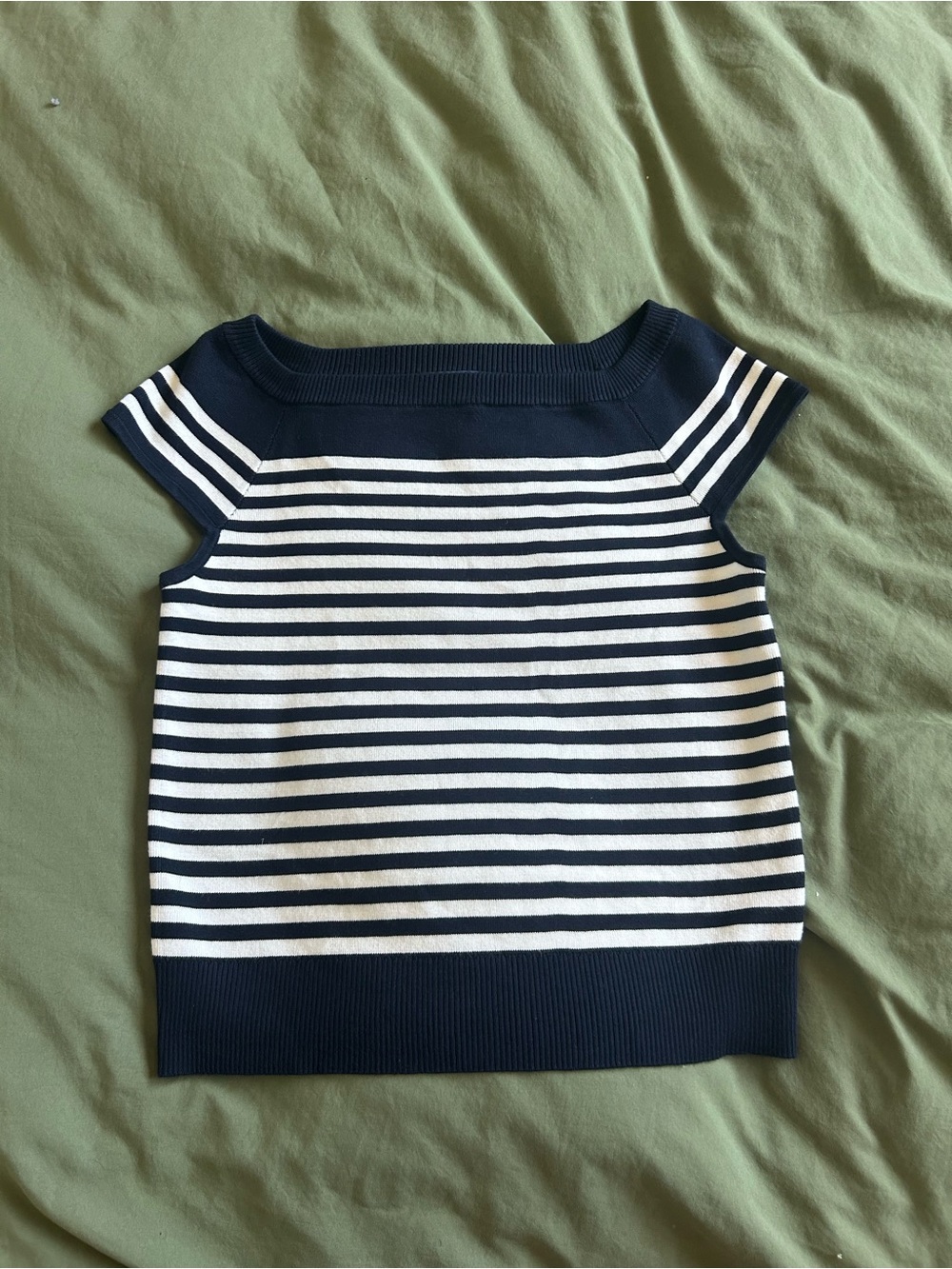 Tommy Hilfiger Navy & White Striped Knit Boat Neck Top | Medium | NWOT